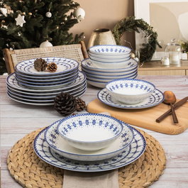 Hermia Vajilla de Porcelana de 24 Piezas Blanco y Azul